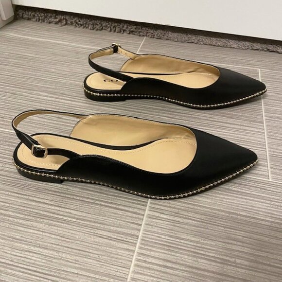 Coach Vae Leather Skimmer Studded Slingback Flats Black Pointed Toe Size 7 - Picture 7 of 16
